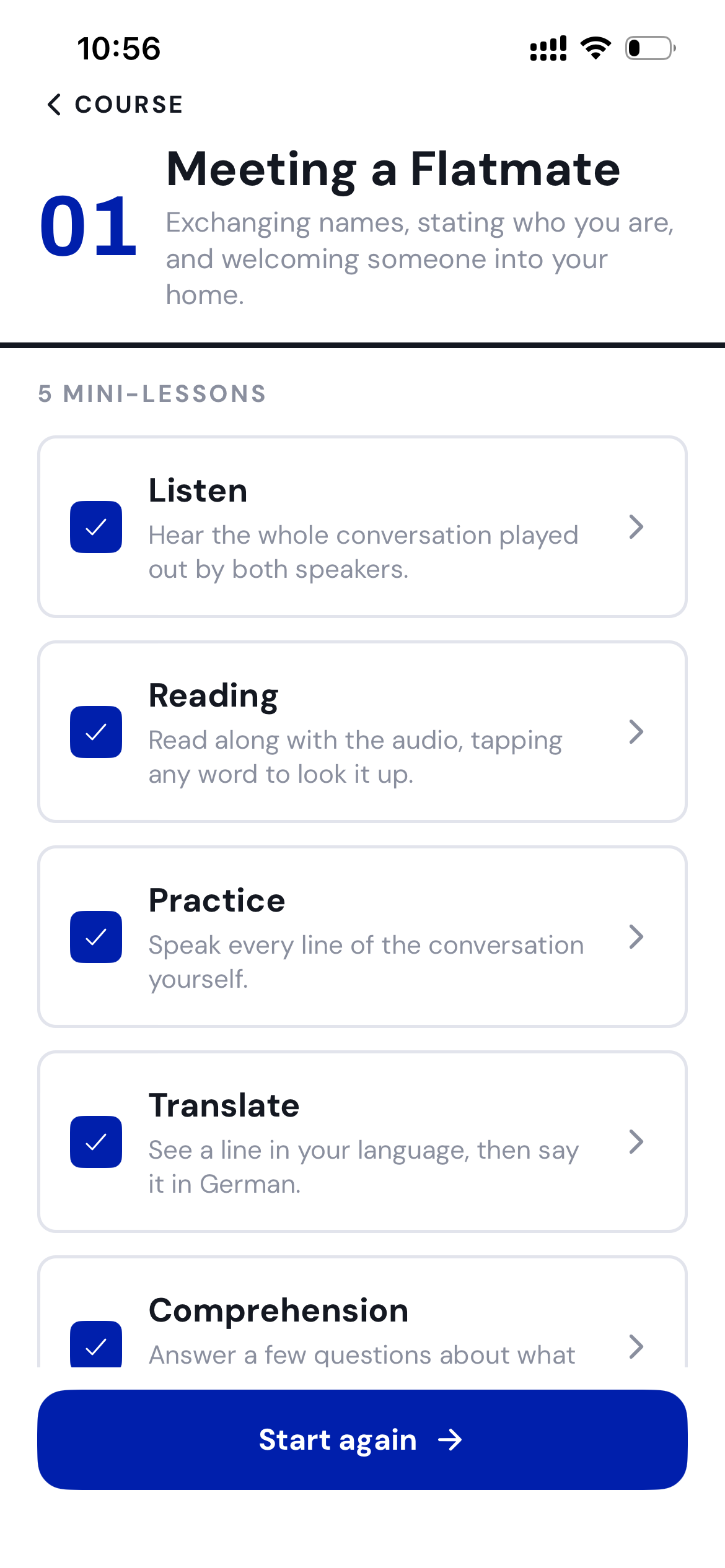 A course lesson split into five mini-lessons